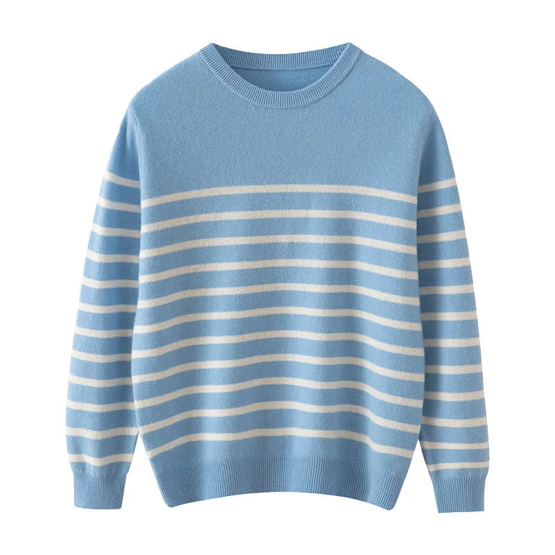 Men's round neck long sleeve wool sweater in white, light blue or dark blue, sizes S to XXXL