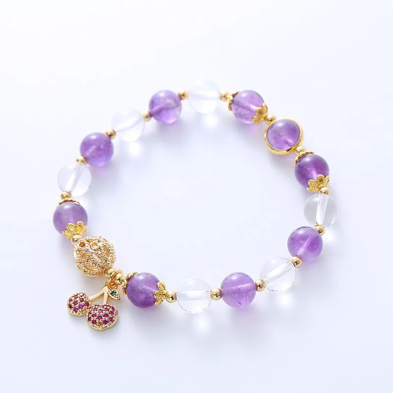 Purple amethyst crystal bracelet with micro-inlaid cherry flower pattern