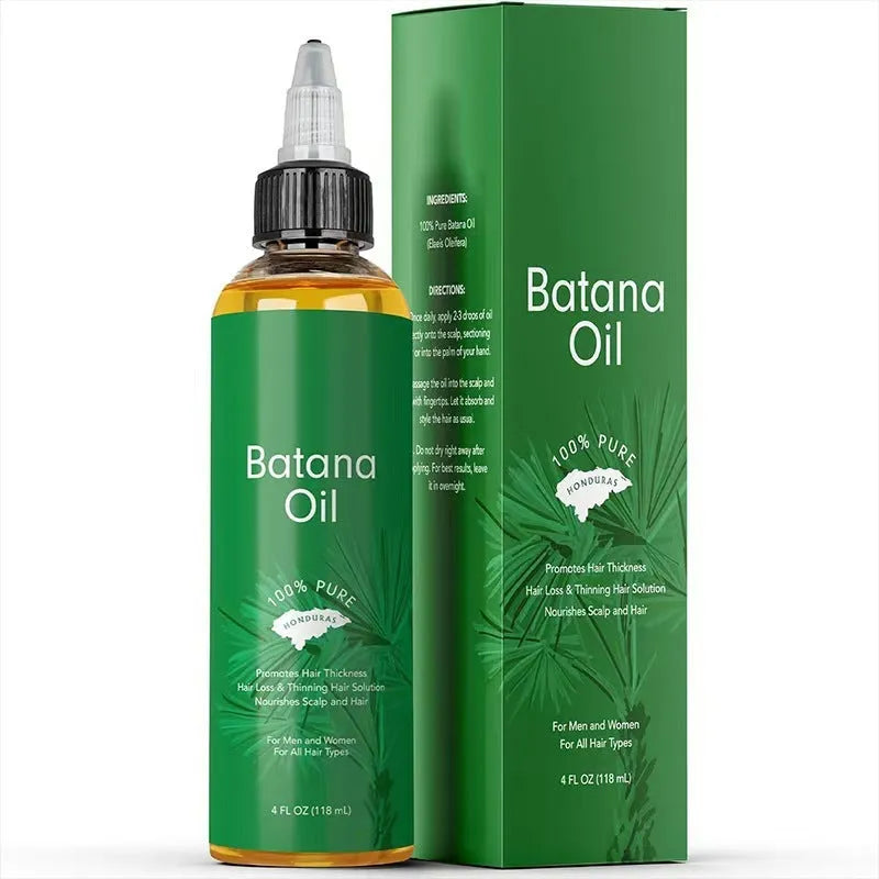 Batana oil hair care essential oil bottle in 118ml and 60ml sizes for moisturising and frizz control