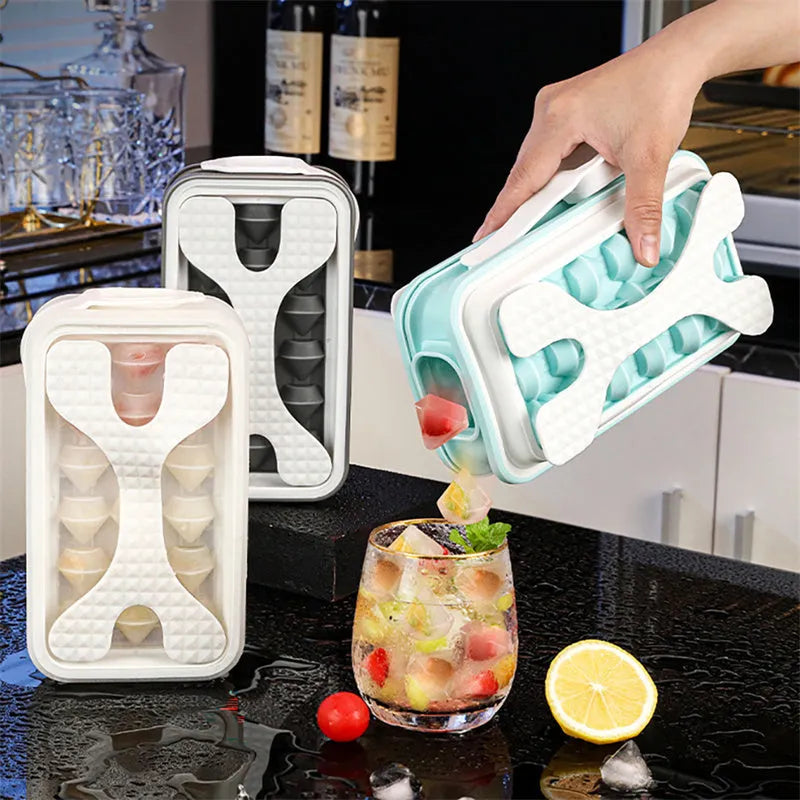 Silicone ice cube mould and water bottle combo in light grey, sky blue, or white colour.