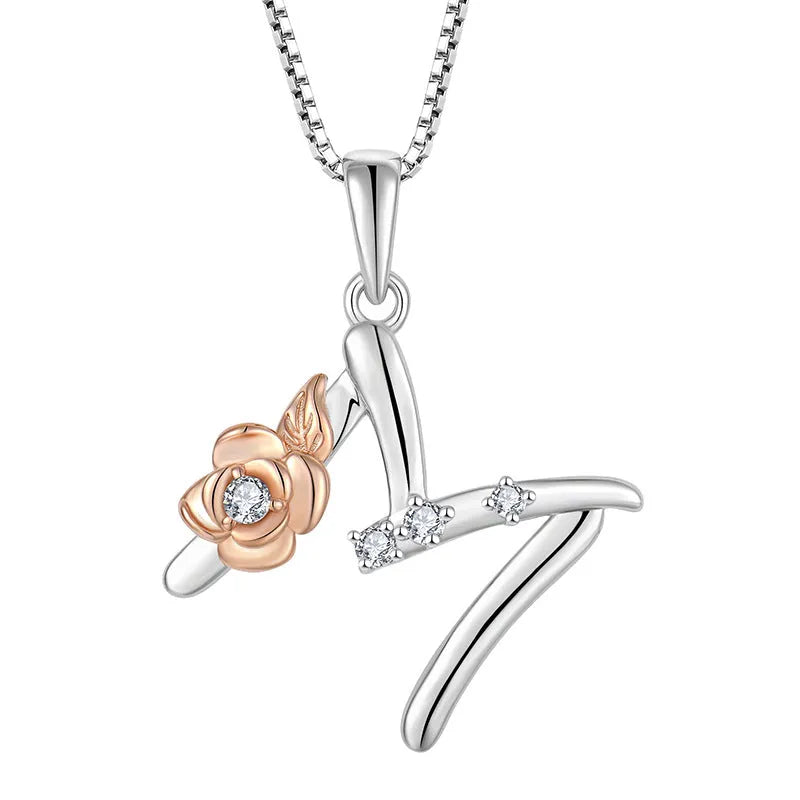925 sterling silver necklace with English letter B zircon pendant on a collarbone chain