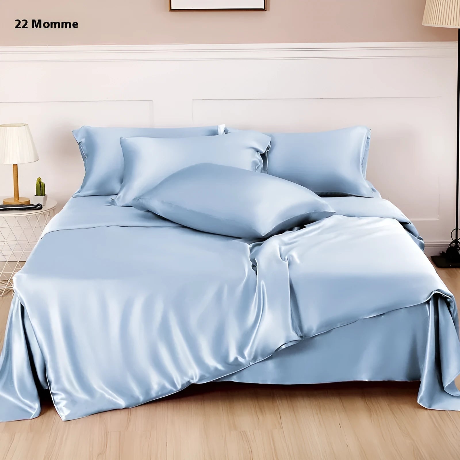 Silk duvet cover in a solid colour, shown in one of six colour options including Lotus Pink and Silver Blue.