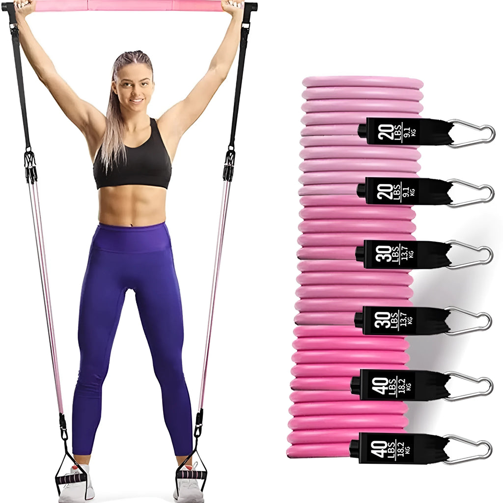 Yoga gymnastic bar with 180 pound TPE resistance band pull rope set in black or pink colours