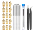 MK8 brass 3D printer nozzles and stainless steel cleaning pin kit with M6 thread