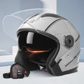 Simple electric bicycle double lens helmet in cement grey, ABS half shell, anti-fog visor, compact 26x23x22cm size