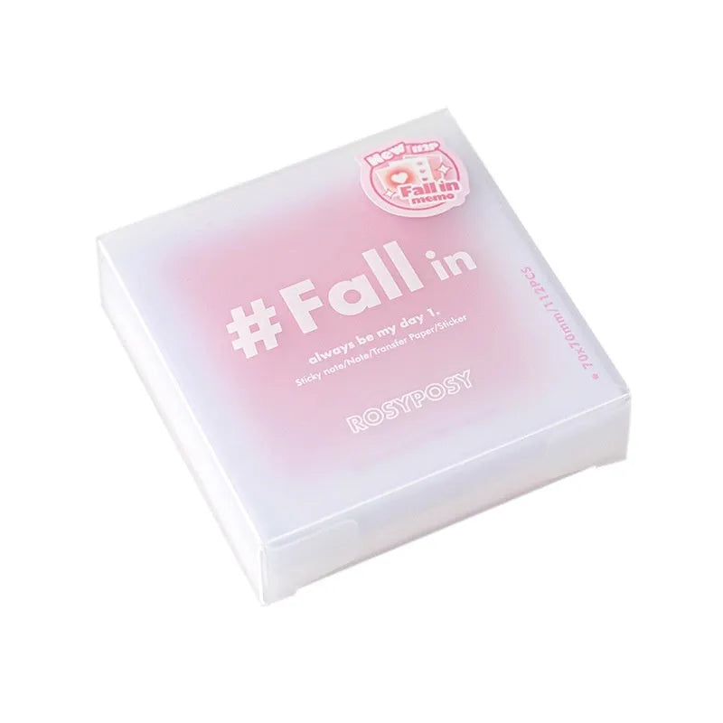 Square 70mm gradient colour multifunctional notepad showing sticky notes, plain paper, and parchment sheets.