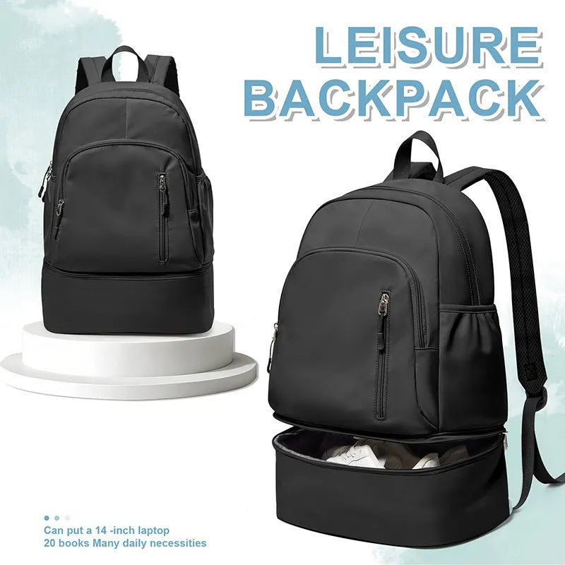 Women's casual waterproof backpack in solid colour with contrast stitching and adjustable shoulder straps