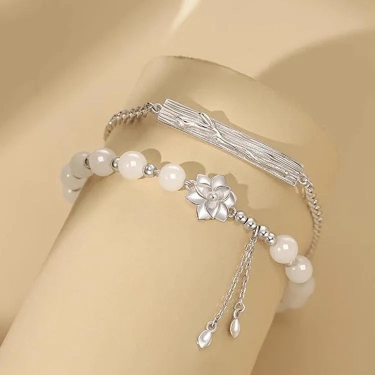 New Chinese Ins style beaded couple bracelet with resin flower design in S493 colours