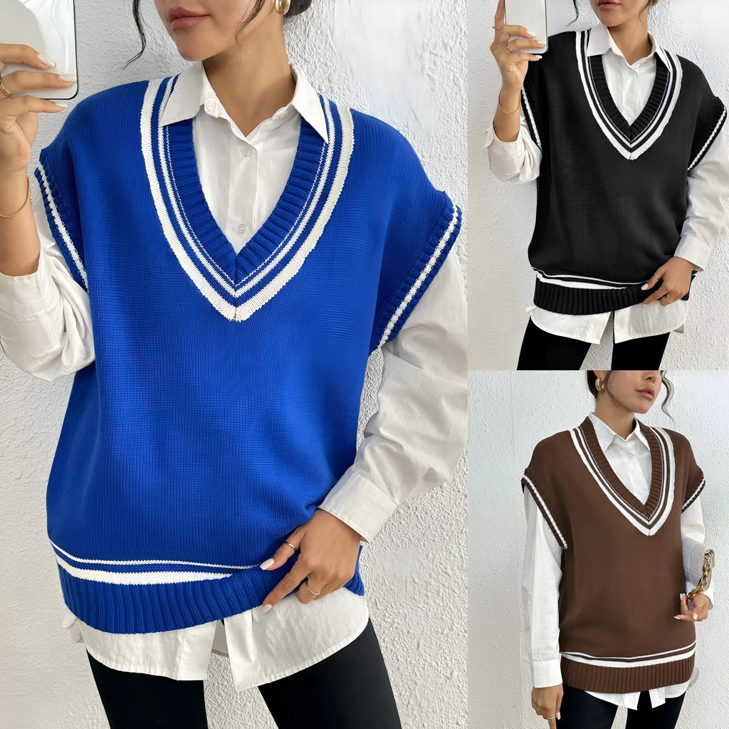 Women's casual vest sweater in college style with loose fit pullover design