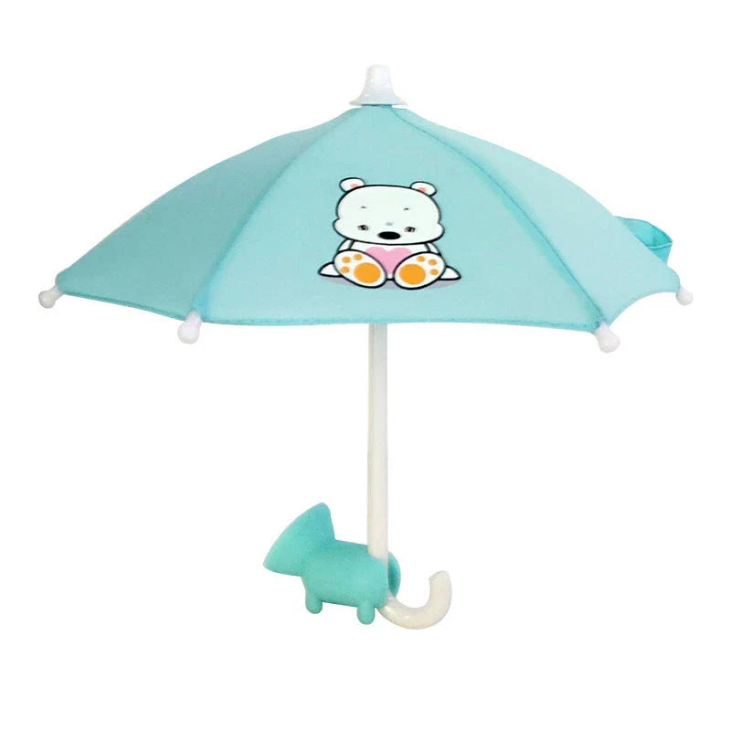 Personalized mobile phone holder with adjustable umbrella shade for screen protection and hands-free convenience