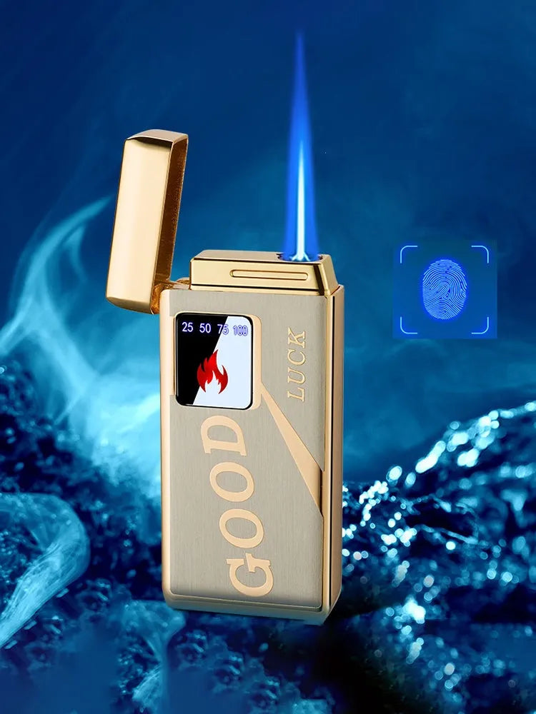 Touch-screen electronic lighter with alloy body, adjustable flame, and electroplated finish in black ice colour
