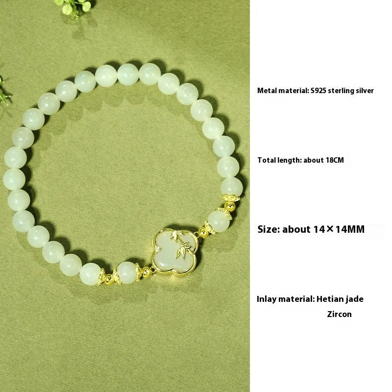 Hetian Jade bracelet and necklace set with bamboo newspaper tone colour and leaf design