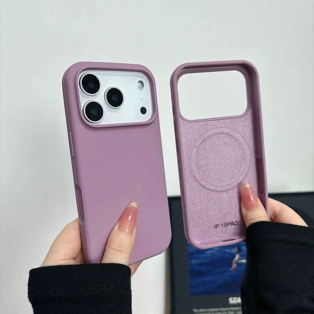 Liquid silicone magnetic charging phone case for iPhone with a dedicated AI button, shown in antique white colour.