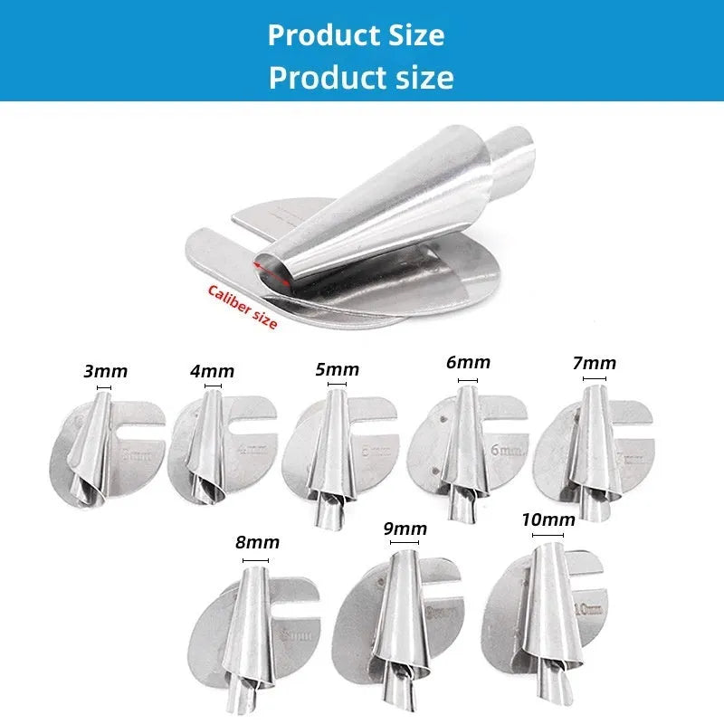 Manual spiral edge folder for towel tubes, metal construction, available in 3mm to 10mm sizes