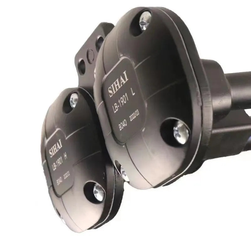 Black dual trumpet air horn and compressor kit for 12V and 24V vehicles