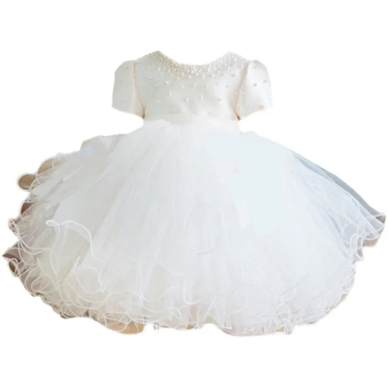 White polyester baby full-year banquet dress with bubble skirt, suitable for heights 80cm to 140cm