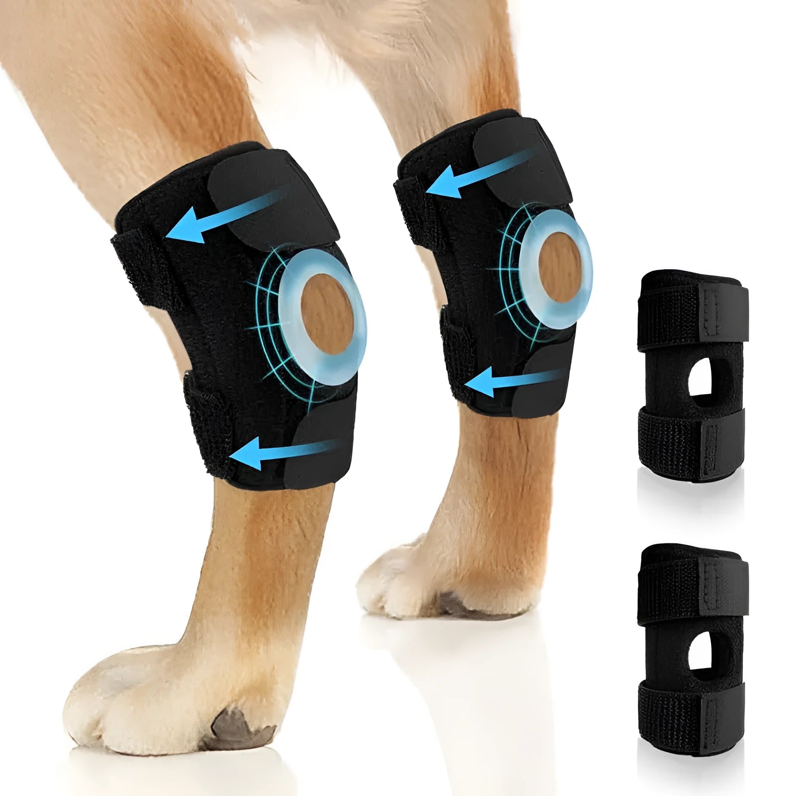 Black polyester dog leg guard wrap for knee injury recovery support