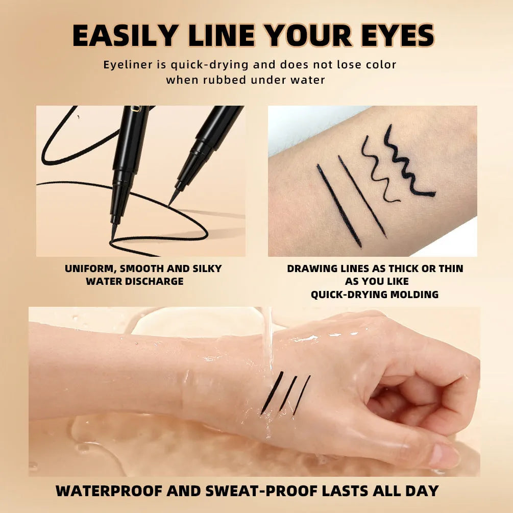 Black liquid eyeliner pen with fine tip applicator for precise eye makeup application