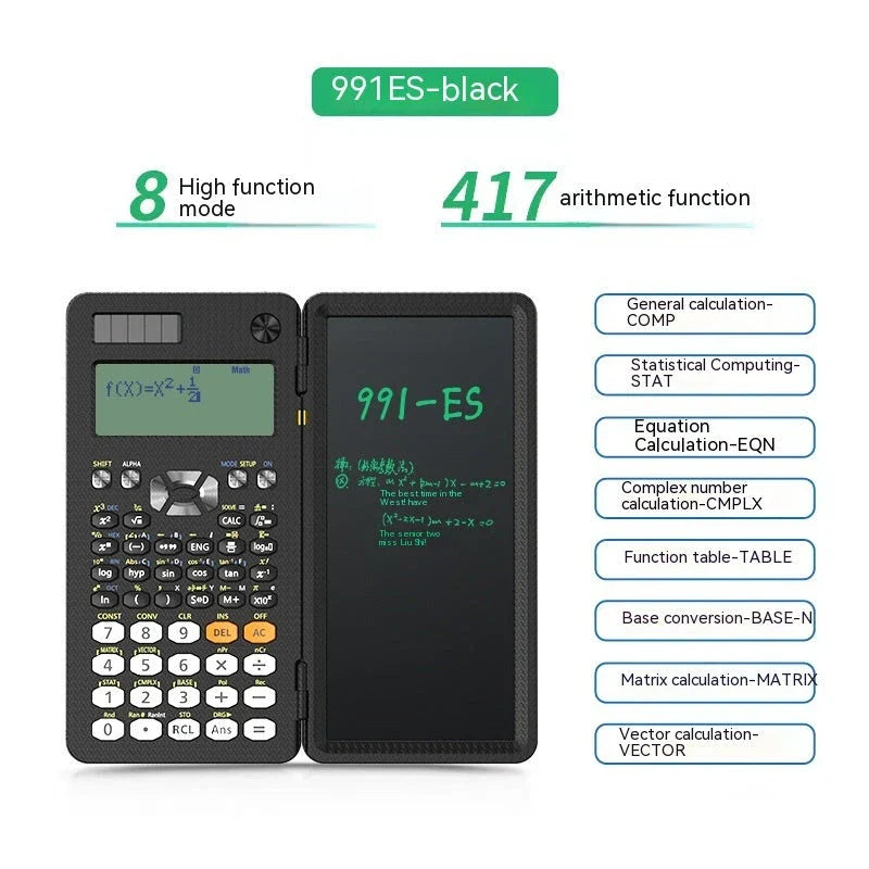 Versatile folding scientific calculator with integrated digital handwriting pad for seamless note-taking and calculations