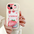 Fruit style quicksand phone case in quicksand peach, all-inclusive TPU design for iPhone, fall protection, cartoon elements.