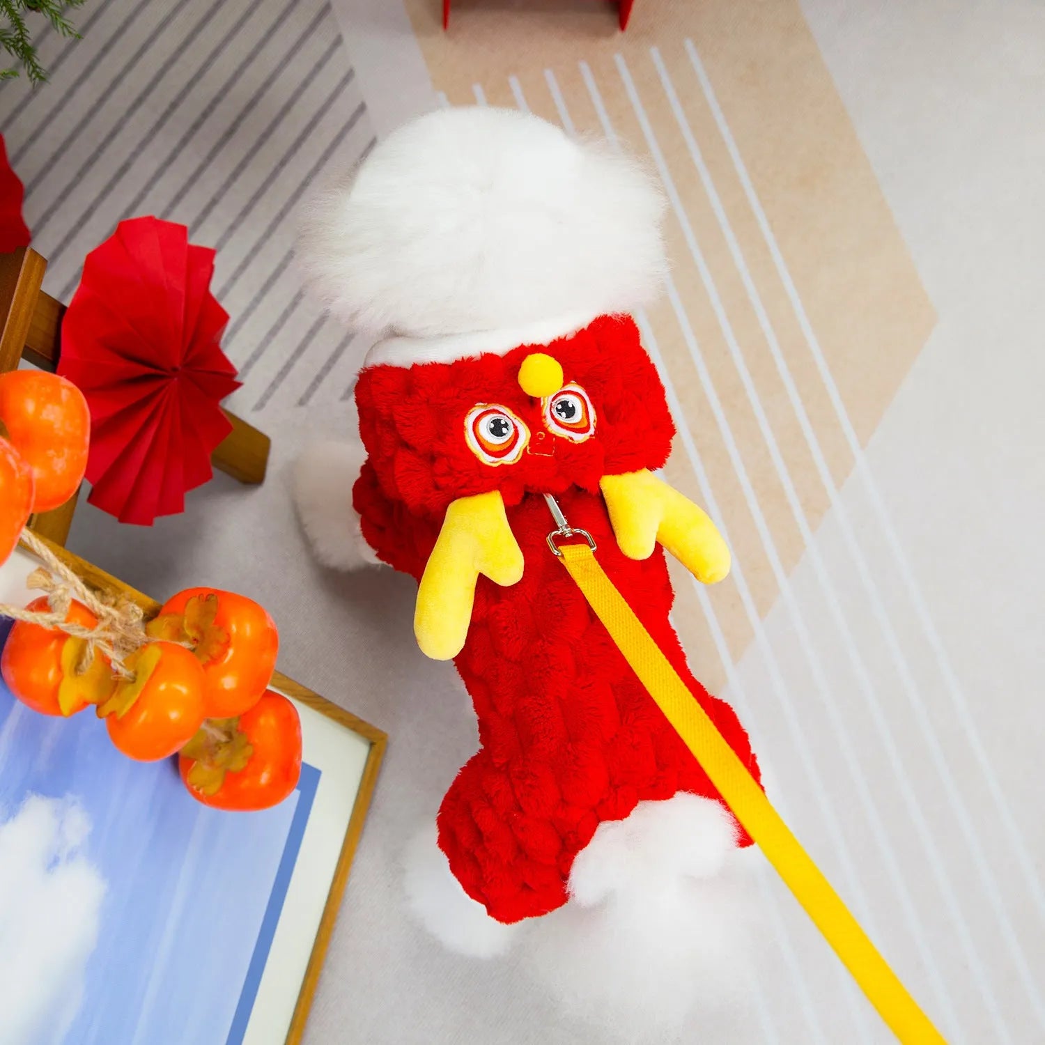 Red Little Dragon cartoon design fluffy velvet jacket for a dog or cat.