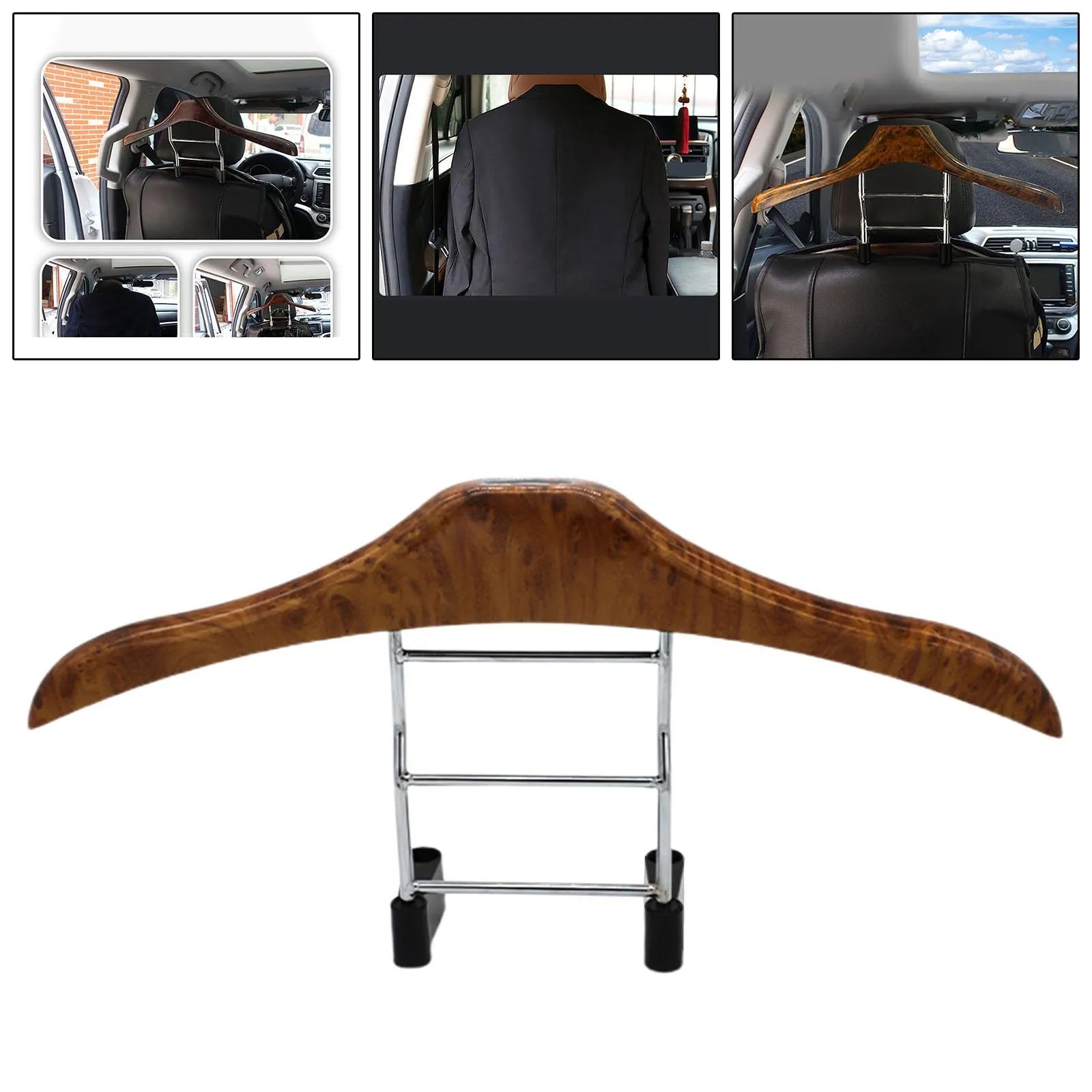 Wood yellow stainless steel car clothes hanger measuring 46.5cm for suits and uniforms