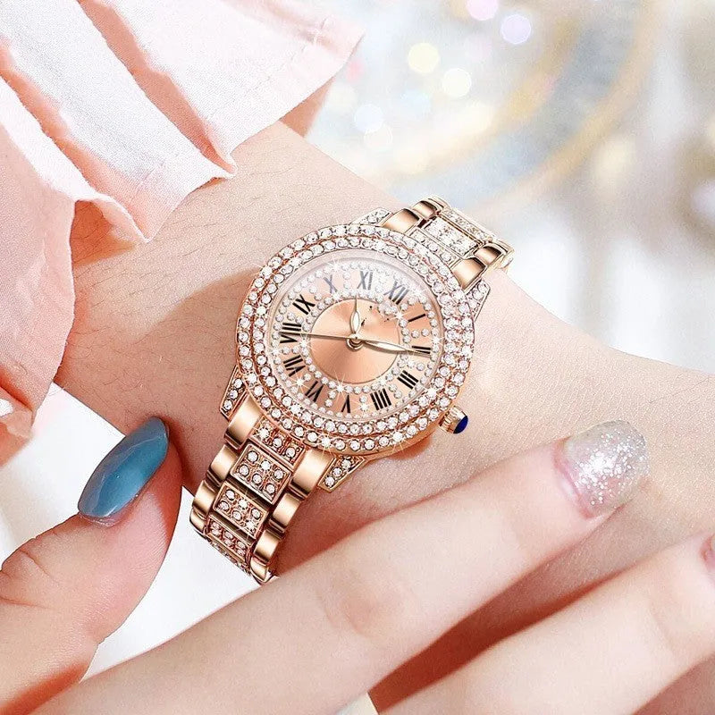 Ladies quartz watch with 32mm dial, steel belt, stainless steel butterfly clasp, Roman or diamond face
