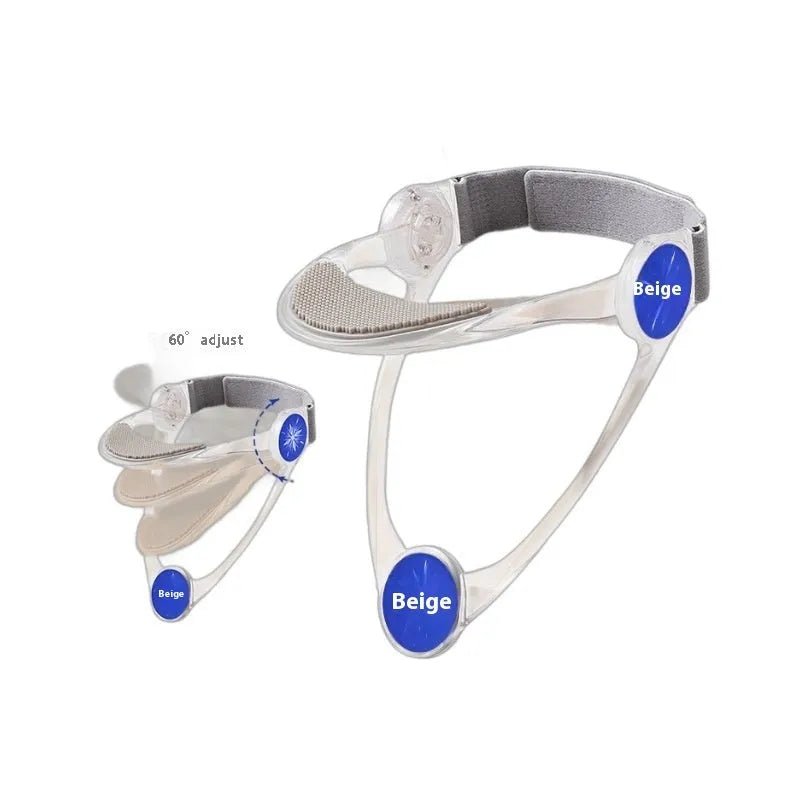Adjustable cervical support collar for adults and children in blue, pink, and transparent colours.