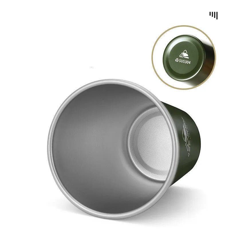 304 stainless steel camping cup set with four 350ml cups in Army Green, Black, or White