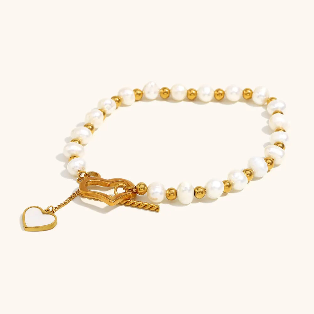 Pearl heart buckle bracelet gold electroplated stainless steel geometric clasp on wrist