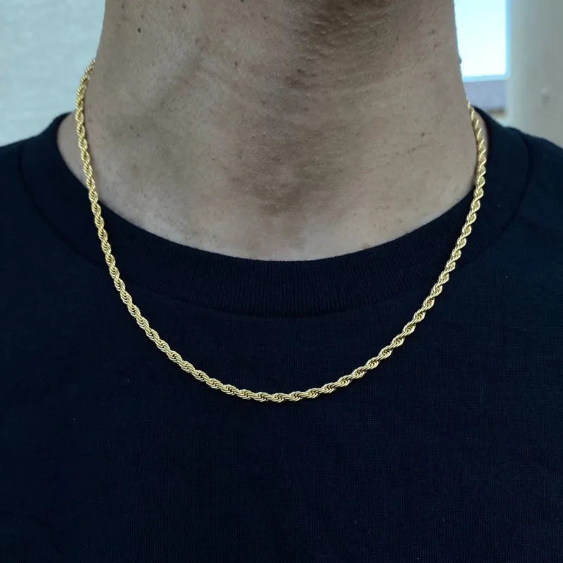 Silver stainless steel cube rope chain men necklace 20 inch length on white background
