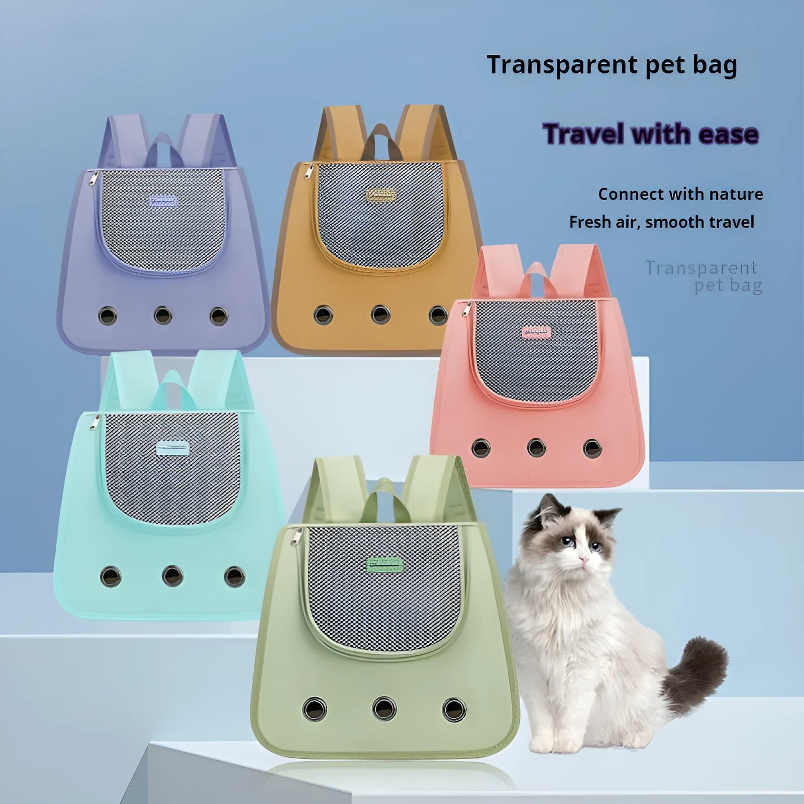 Structured Oxford fabric pet carrier backpack shown in khaki colour, designed for cats and small pets.