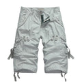 Men's cotton cargo shorts in khaki with multi-pocket straight-leg design and grinding process finish