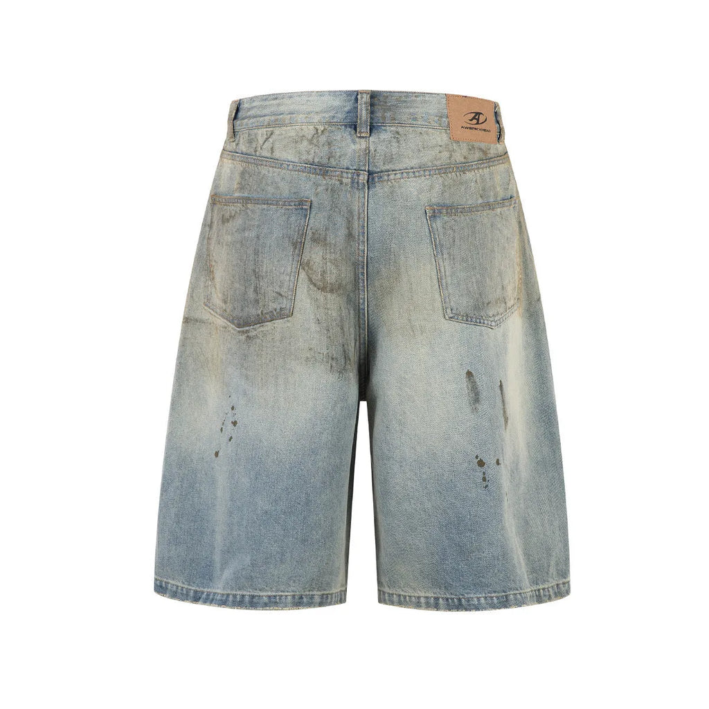 Blue washed straight-leg cropped denim jeans with zipper fly on mannequin