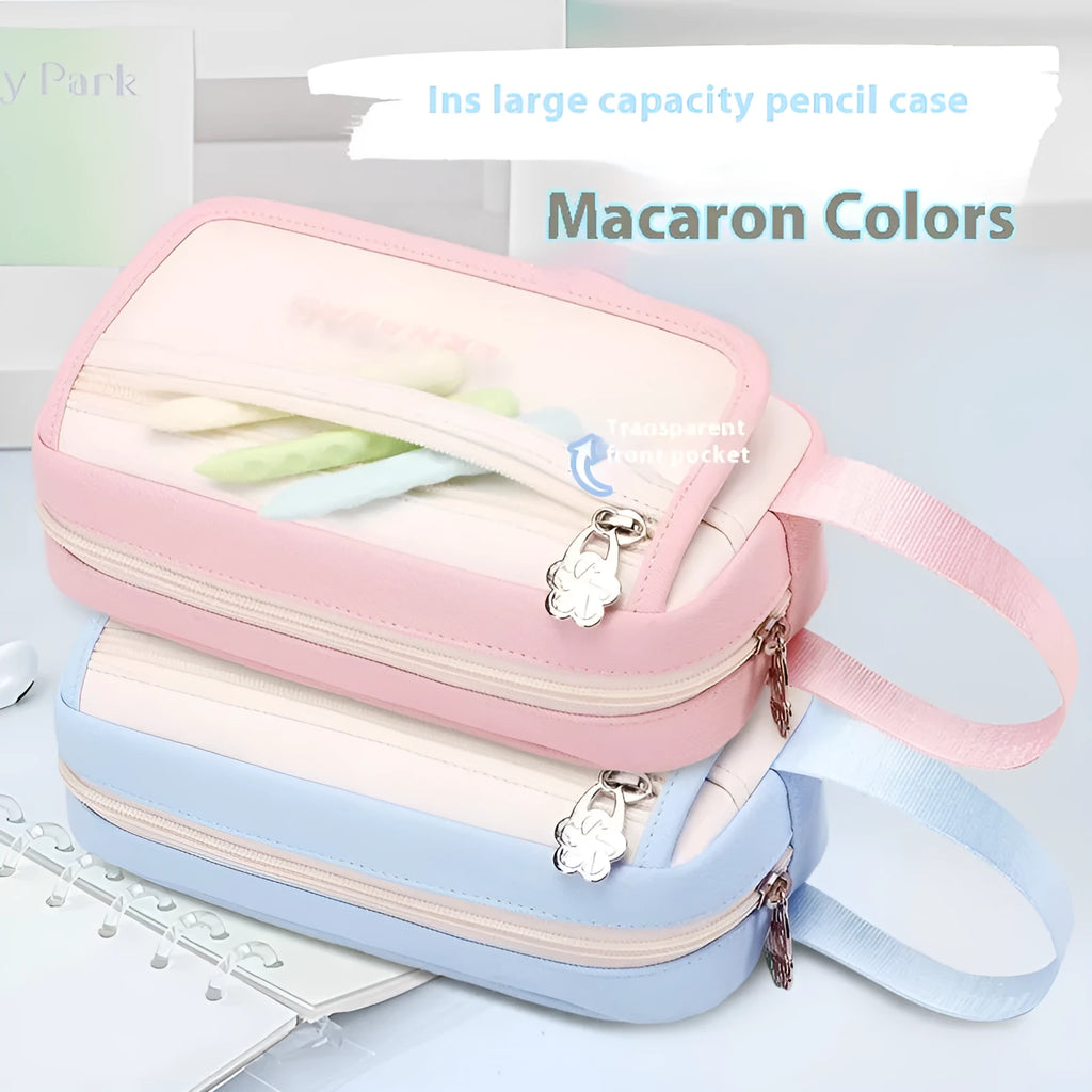 Large capacity Oxford stationery bag in Korean style, available in pink, blue, fruit green, purple, red and black.