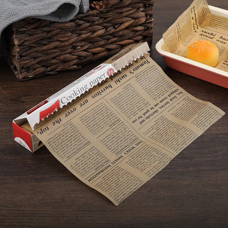 Roll of retro newspaper style oiled baking paper 5 metres long brown and white options