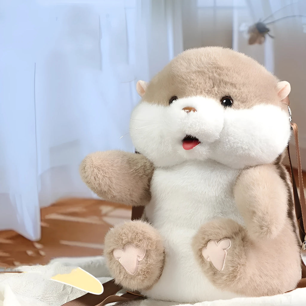 Smart plush toy backpack in brown otter design with musical sound function for kids