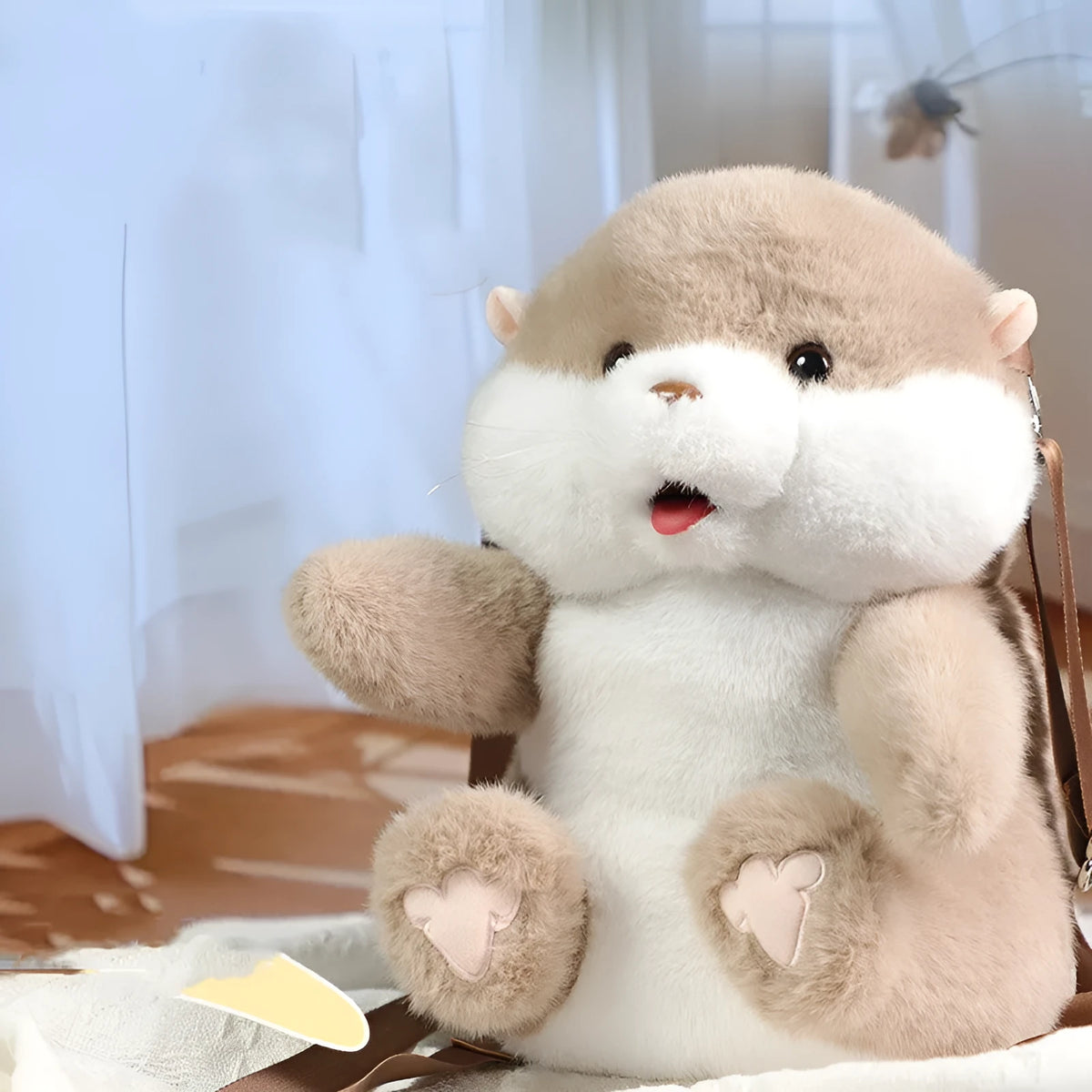 Smart plush toy backpack in brown otter design with musical sound function for kids