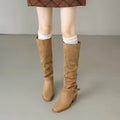 Chunky heel ankle Martin boots with square toe, wrinkled synthetic leather upper, black colour, 3-5cm mid heel.