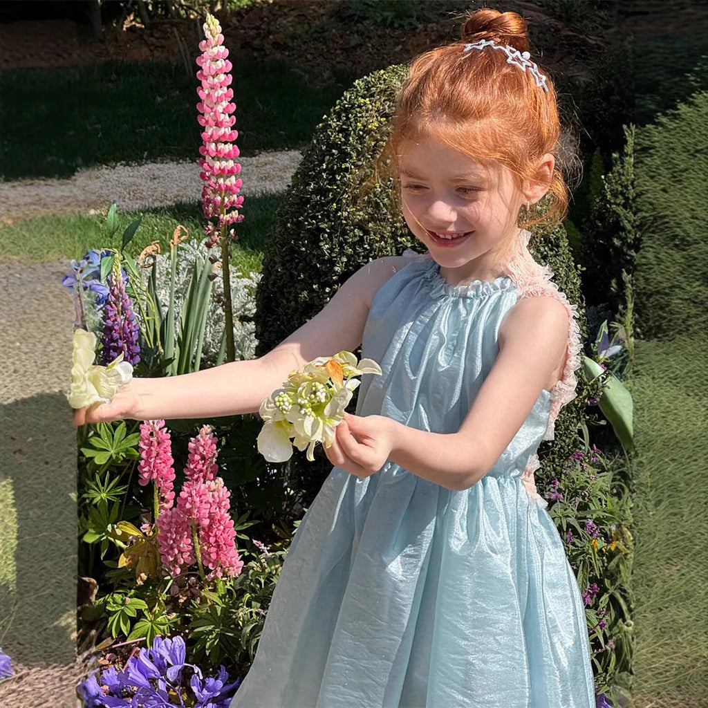 Light blue girls backless sleeveless dress with cotton lining