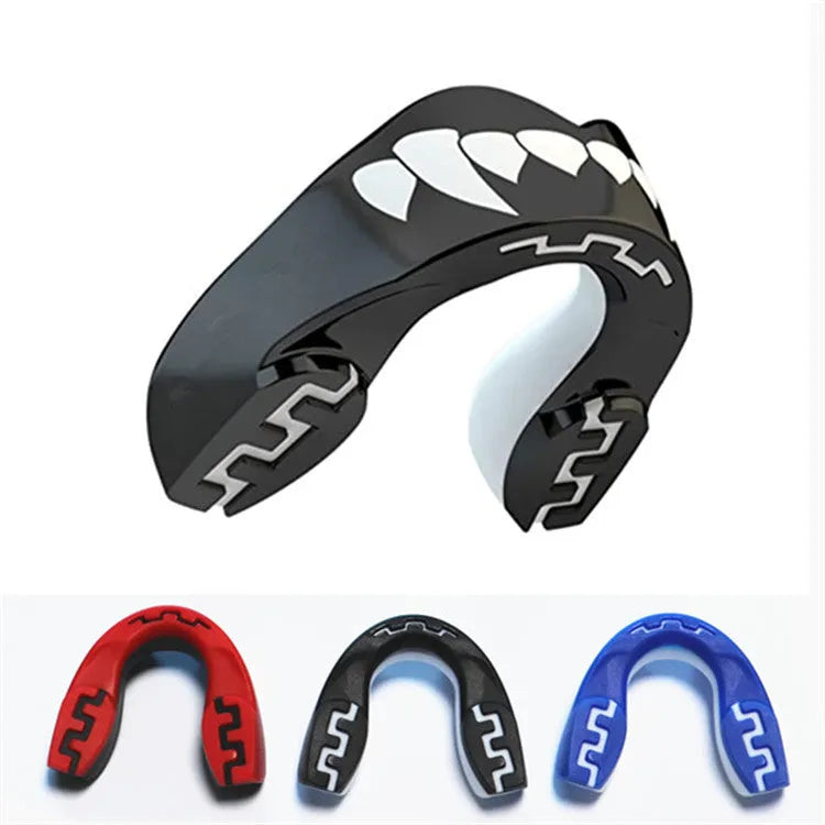 Adult boxing mouthguard with tooth socket design in three colour variations