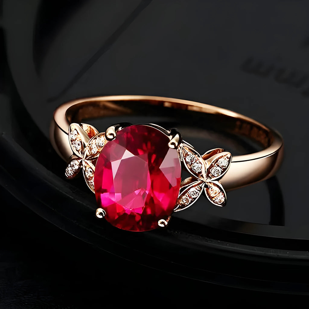 Women's copper butterfly ring with 18k rose gold plating in heart shape design