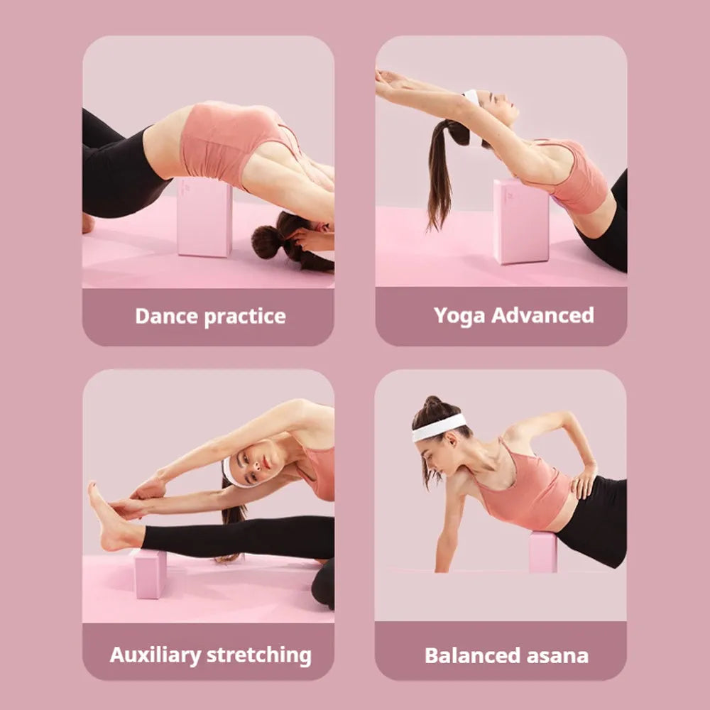 Solid colour EVA yoga block with grip ridges measuring 23x15x7.6cm