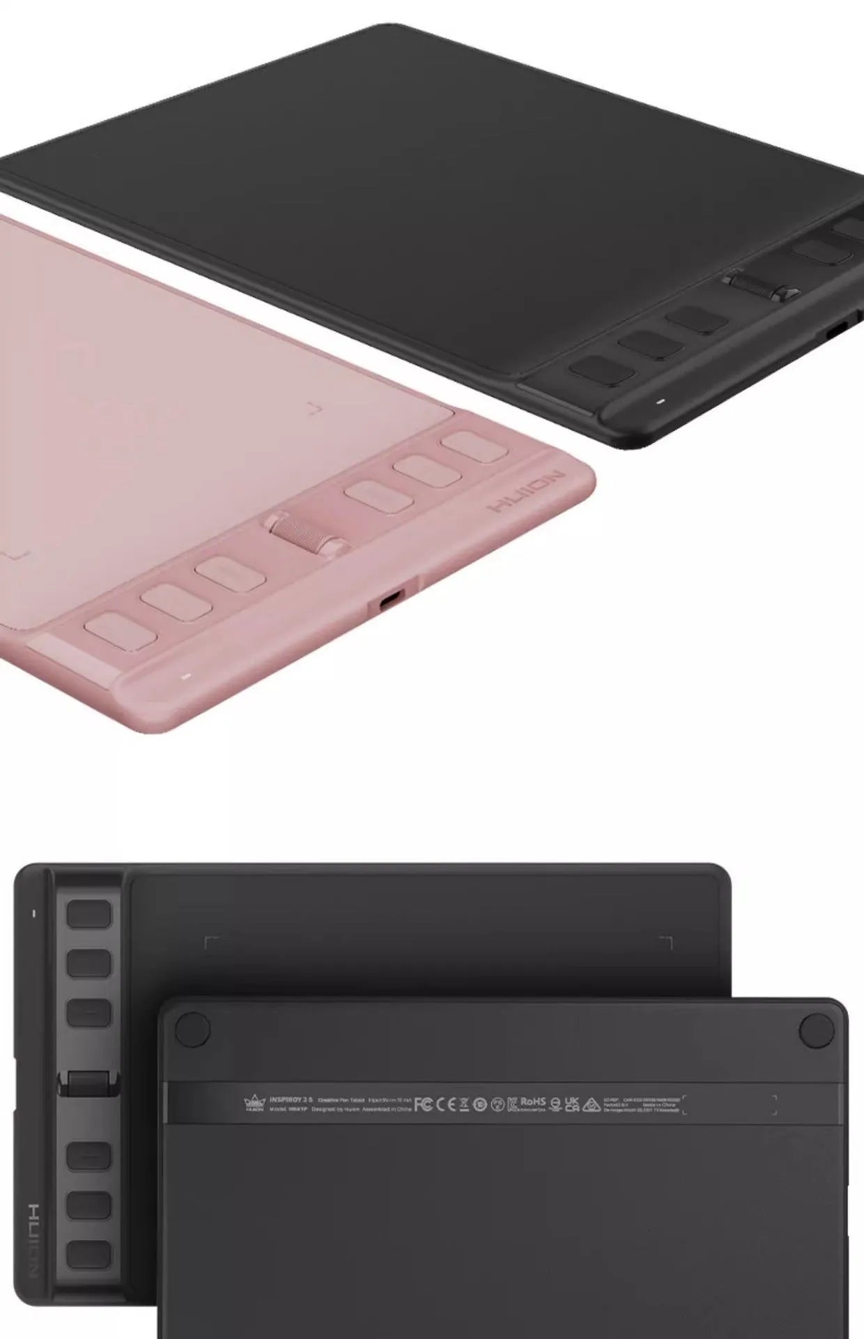Hua Wang H641P black and pink graphics tablet with digital pen for mobile phone and computer drawing.