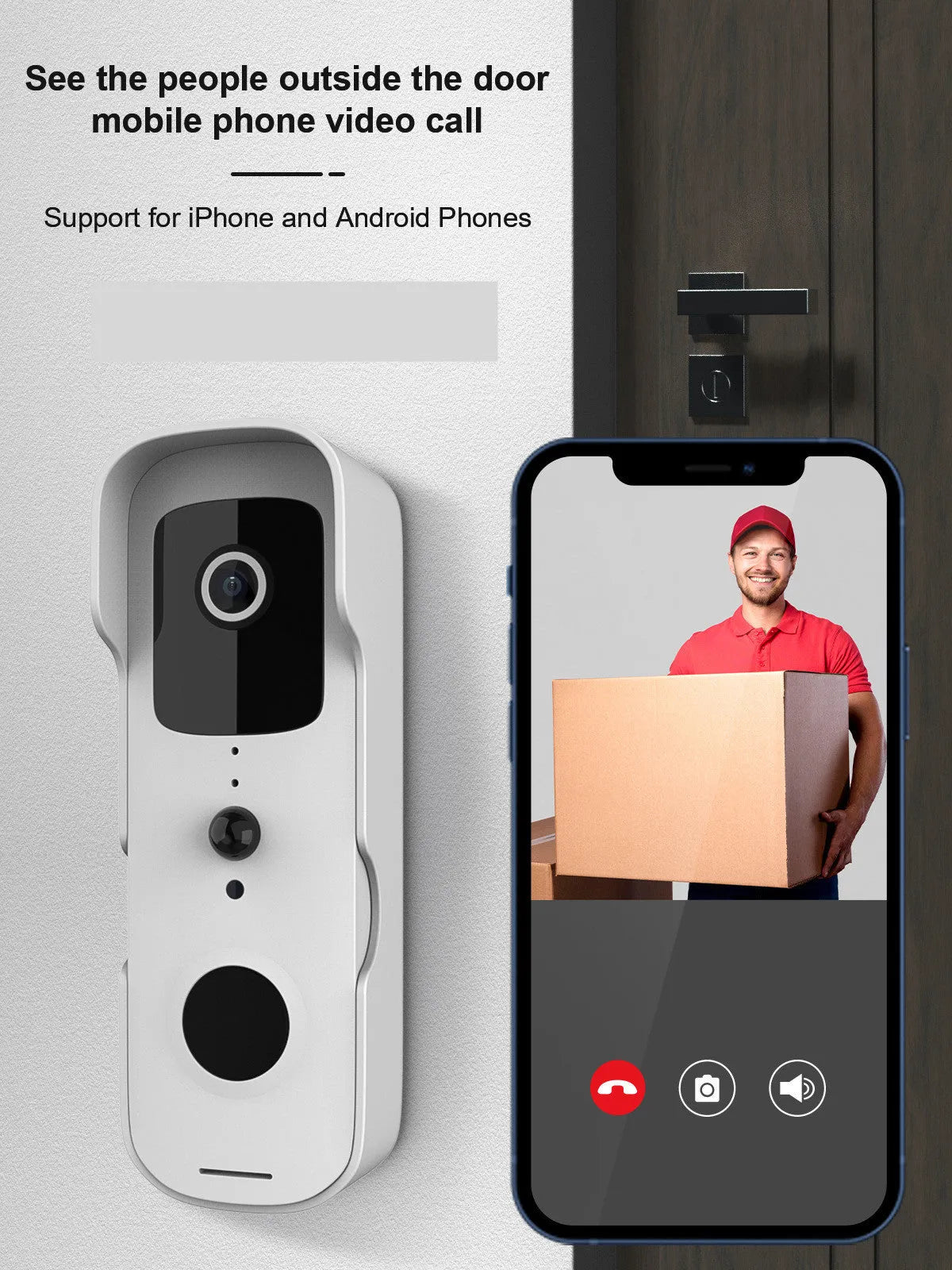 WiFi video doorbell intercom with 720P 1080P mobile monitoring, ABS body, 50M infrared