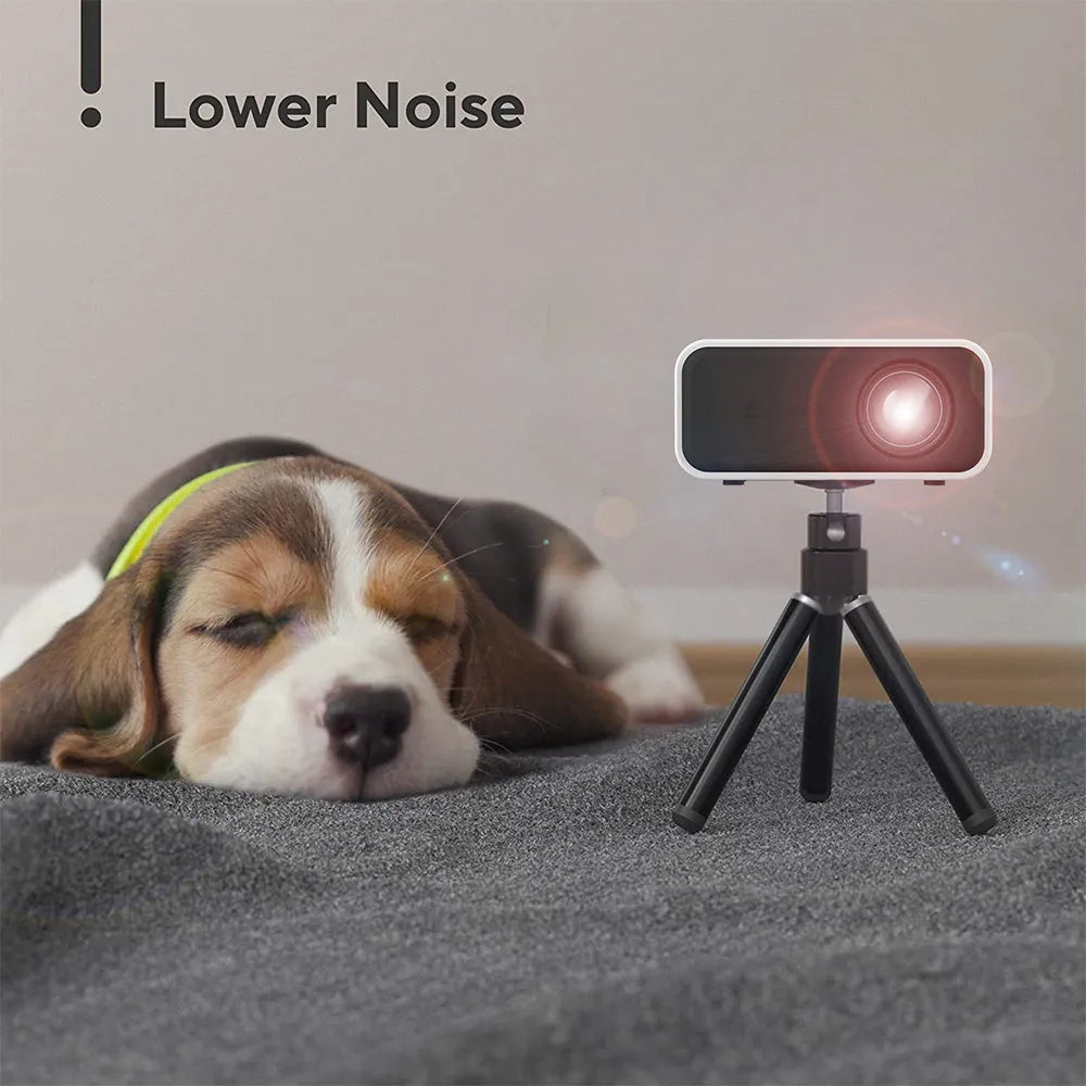 YT300 portable mini projector in black or white with compact design showing connectivity ports and remote control