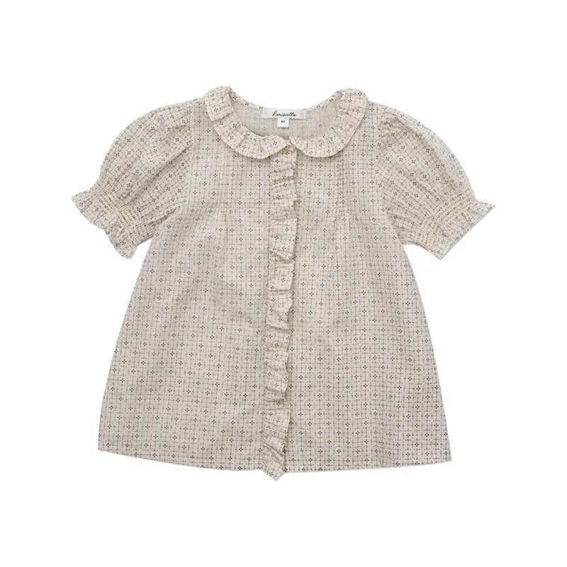 Girls' cotton printed shirt suit with Cross Star top and orange skirt on child model