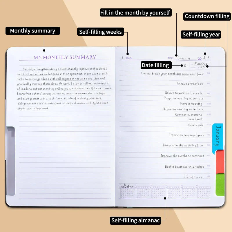 No date notebook with elastic strap closed, showing PU cover in a choice of colours including purple, green, and pink.