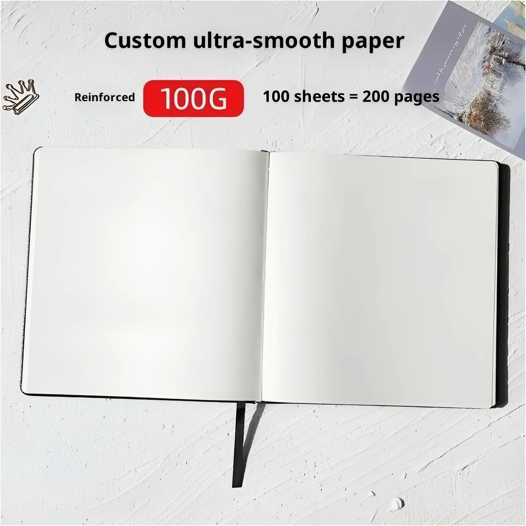Square portable notebook with imitation leather cover, hand-painted book style, 200 sheets of 100g wood-free paper