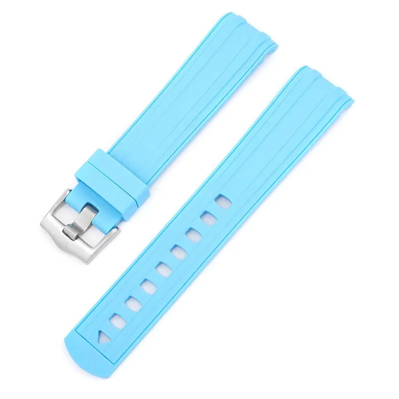20mm wide watch strap in multiple colours featuring a silver-toned buckle.